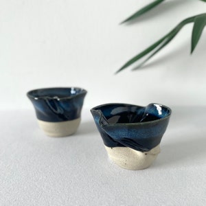 Unique Ceramic Wavy Handmade Tumbler, Ocean Blue Wavy Handmade Mug, Natural Blue Coffee Cup, Double Espresso Cup Set, 3oz, 6oz, 8oz, 10oz image 1