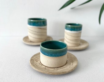 Handmade Green Ceramic Mug with Saucer: Espresso, Latte, Tea (5 oz, 8 oz)