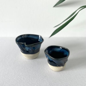 Unique Ceramic Wavy Handmade Tumbler, Ocean Blue Wavy Handmade Mug, Natural Blue Coffee Cup, Double Espresso Cup Set, 3oz, 6oz, 8oz, 10oz image 2