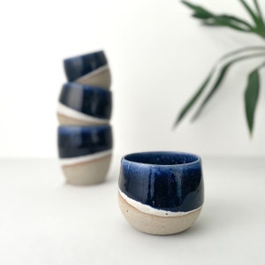 Unique Midnight Blue Coffee Cup, Handcrafted Ocean Blue Coffee Mug, Handmade Double Espresso Cup, Blue Minimalist Ceramic Tumbler