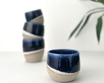 Unique Midnight Blue Coffee Cup, Handcrafted Ocean Blue Coffee Mug, Handmade Double Espresso Cup, Blue Minimalist Ceramic Tumbler