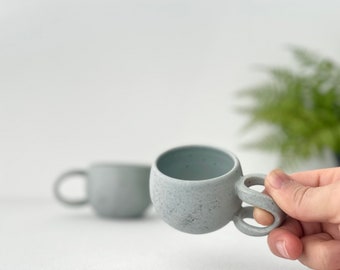 Handmade Rope Handle Mug, Handcrafted Orbicular Coffee Cup, Double Espresso Cup, Special Round Mug, Round Handle Mug, 2oz, 3oz, 6oz, 8oz