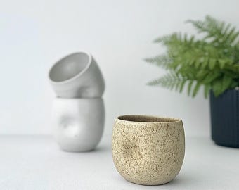 Handmade Ceramic Dimpled Coffee Cup: Minimalist Stoneware Tumbler