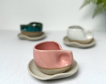 Handmade Ceramic Espresso Cup Set: Glazed Stoneware, Finger Pinch Design
