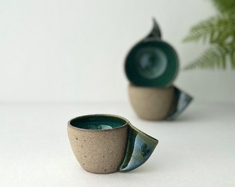 Green Minimalist Coffee Mug, Stylish Moss Green Ceramic Cup, Handmade Double Espresso Coffee Cup, Tea Cup, Unique Housewarming Gift