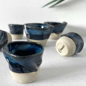 Unique Ceramic Wavy Handmade Tumbler, Ocean Blue Wavy Handmade Mug, Natural Blue Coffee Cup, Double Espresso Cup Set, 3oz, 6oz, 8oz, 10oz image 8