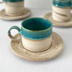 Unique Shiny Green Ceramic Mug With Saucer, Natural Stripped Coffee Cup With Saucer, 5 oz, 8 oz, Handmade Double Espresso Mug, Latte Tea Cup image 8