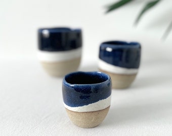 Unique Handmade Midnight Blue Tumbler, Handcrafted Blue Coffee Mug, Espresso Cup Set, Minimalist Ceramic Cup Set, 2oz, 3oz, 6oz, 80oz