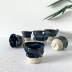 Unique Ceramic Wavy Handmade Tumbler, Ocean Blue Wavy Handmade Mug, Natural Blue Coffee Cup, Double Espresso Cup Set, 3oz, 6oz, 8oz, 10oz image 7