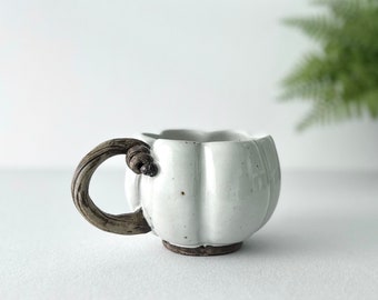 Handmade White Ceramic Pumpkin Mug: Autumn Decor, Coffee Cup (6oz, 10oz, 16oz)