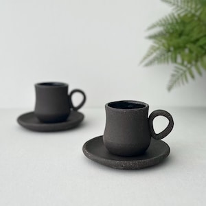 Schwarze Keramiktasse mit Untertasse, handgefertigte schwarze Kaffeetasse, doppelte Espresso-Kaffeetasse, mattschwarze Kaffeetasse, 2 Unze, 3 Unze, 6 Unze, 8 Unze, 10 Unze