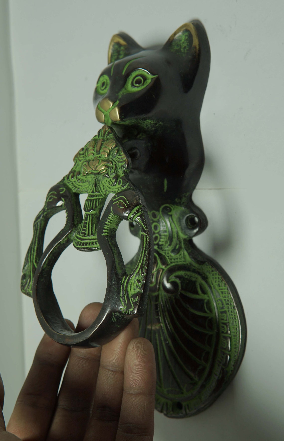 Cat Door Knocker Antique Brass Door Bell Kitten Face Design Etsy