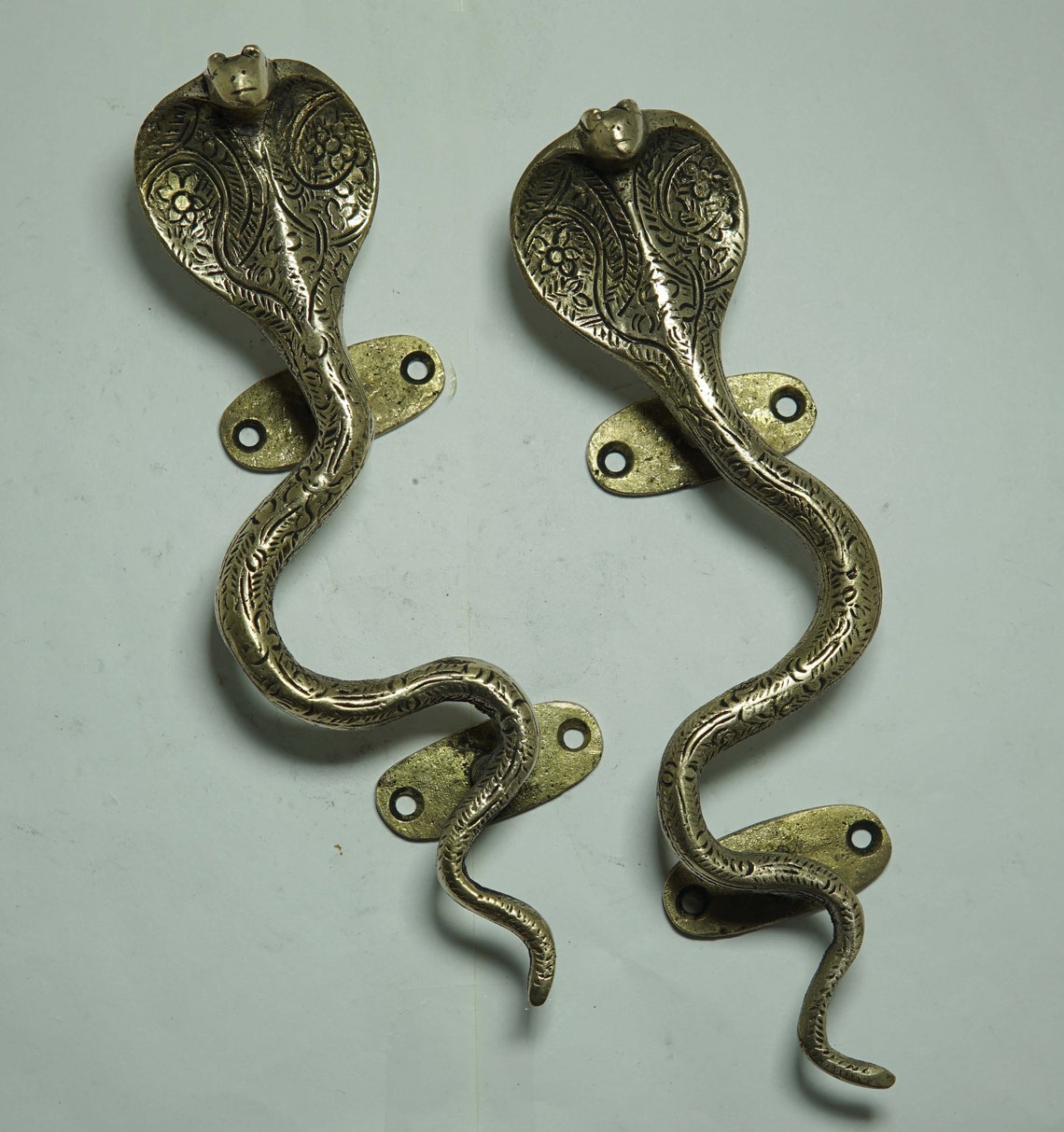 Snake Door Handle Pair Handmade Brass Gate Puller Vintage Etsy