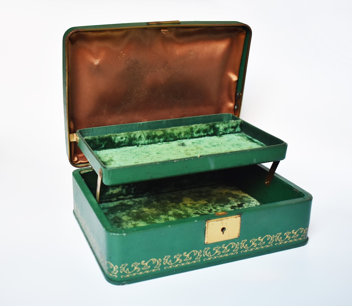Farrington jewelry box emerald green jewelry box Mele style Etsy