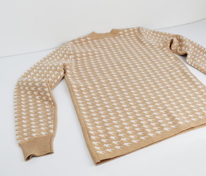 Casual houndstooth print jumper for women size S everyday beige long sleeve pullover casual sweater for work