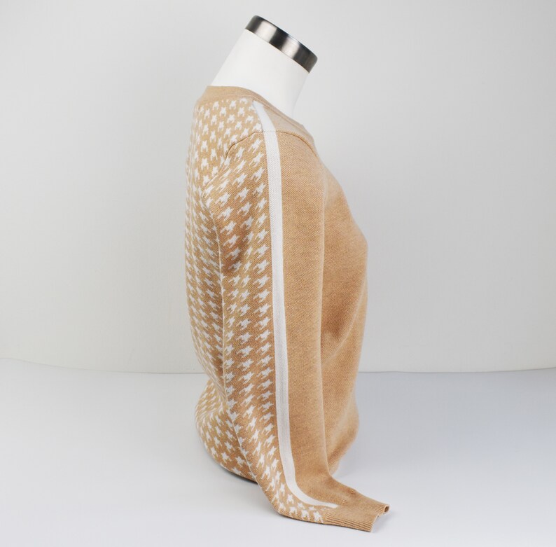 Casual houndstooth print jumper for women size S everyday beige long sleeve pullover casual sweater for work