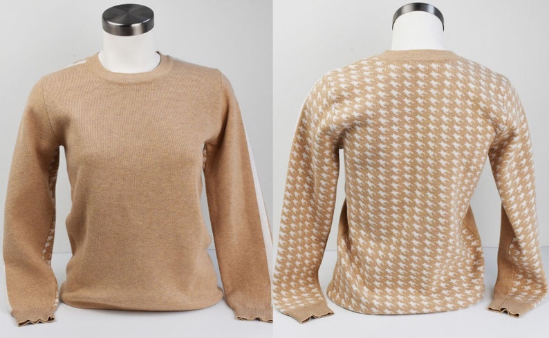 Casual houndstooth print jumper for women size S everyday beige long sleeve pullover casual sweater for work