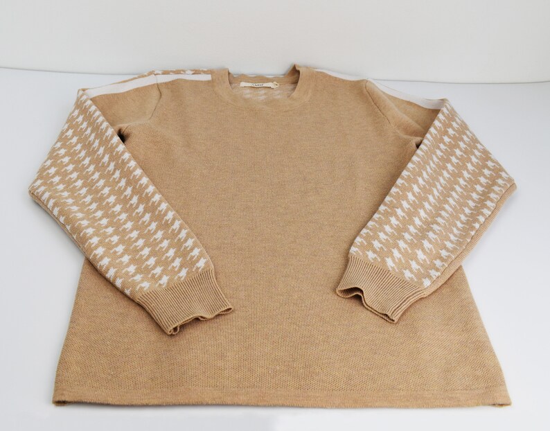 Casual houndstooth print jumper for women size S everyday beige long sleeve pullover casual sweater for work