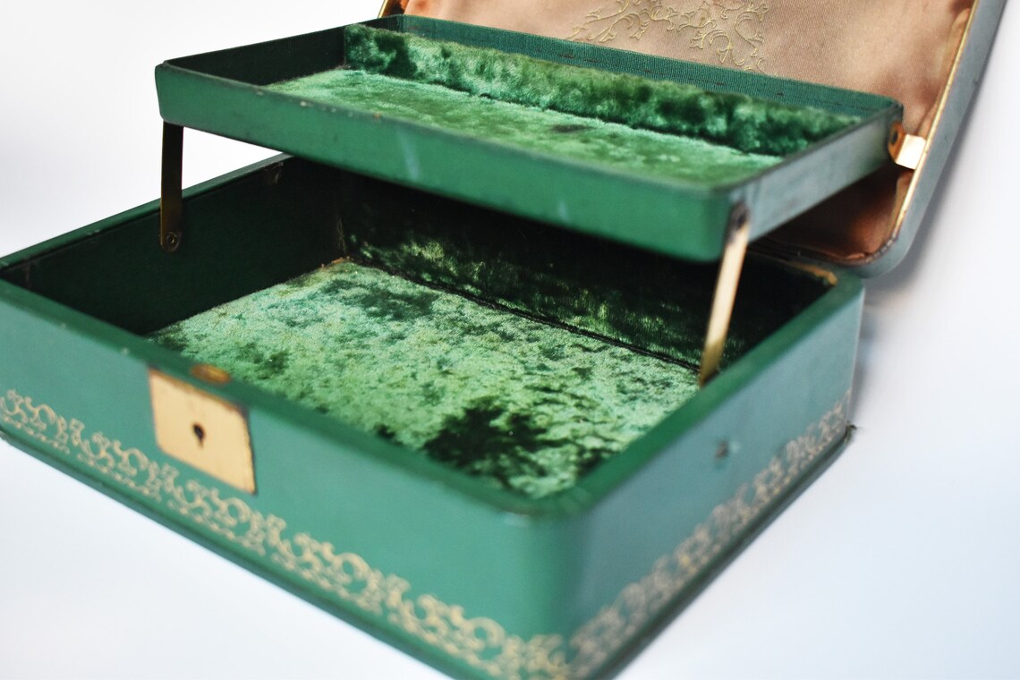 Farrington jewelry box emerald green jewelry box Mele style Etsy