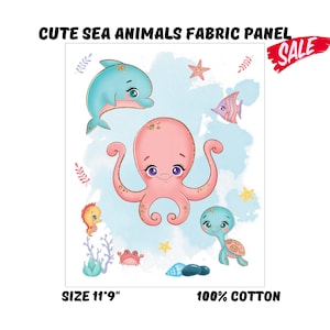 Baby Meer Leben Stoff Panels zum quilten, niedliche Oktopus, Schildkröte, Delfin Baby Quilt Panel, Baumwollstoffschnipsel Ozean- Sale