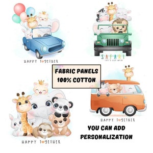 Baby jungle animal fabric panels for quilting, Baby safari animal fabric for childrens