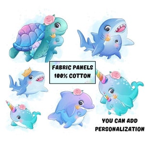 Meeresschildkröten Stoff panele für Baby Quilts, Baby Hai Stoff, Maritim Stoff, Ozean Stoff Panel, Under the sea quilt Stoff