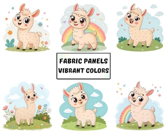 Llama fabric panel for quilting, Baby quilt panels fabric for llama nursery decor