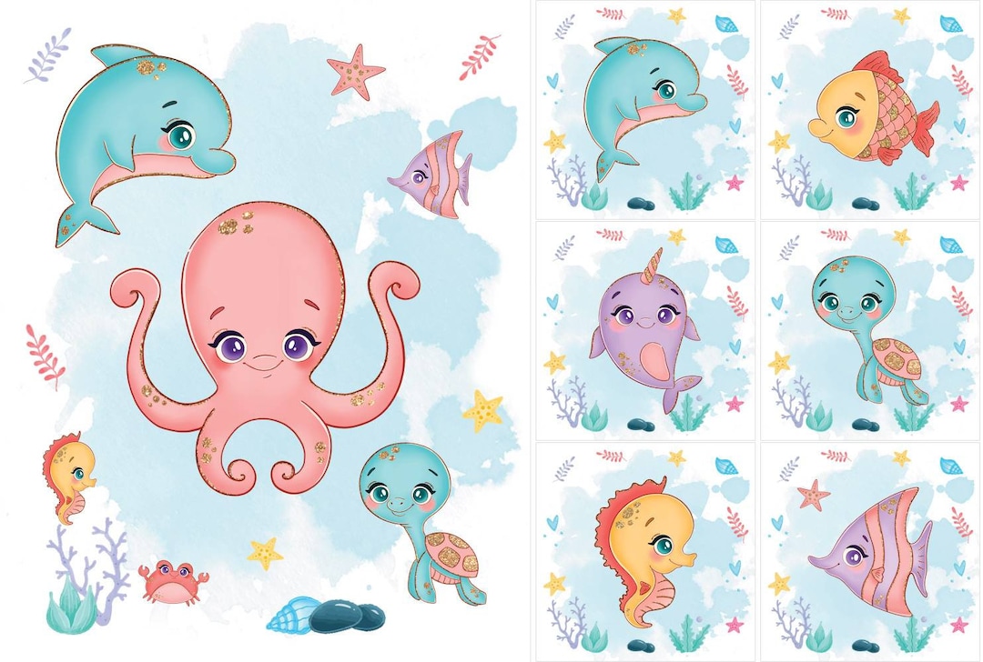 Sea Life Fabric Panel, Ocean Fabric Panels for Quilting, Baby Girl