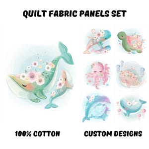 Walstoffpanel, Ozean Stoffpanel zum Quilten, Baby Mädchen Quilt Panel Stoffpaket, Delfin Stoffpanel