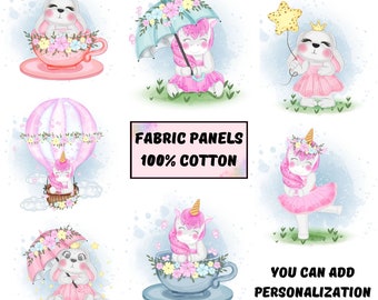 Baby girl fabric panels for quilting, Baby quilt panel for girl blanket and nursery decor