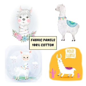 Llamas fabric panels for quilting, Cute fabric squares for childrens