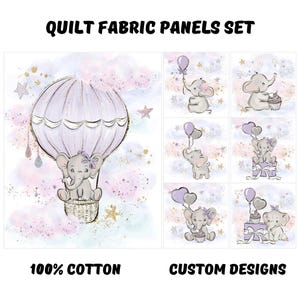 Baby elephant fabric panel, Baby quilt panels fabric, Baby blanket fabric