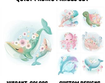 Walstoffpanel, Ozean Stoffpanel zum Quilten, Baby Mädchen Quilt Panel Stoffpaket, Delfin Stoffpanel