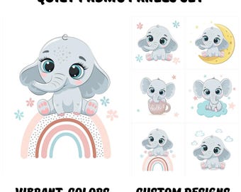 Baby elephant fabric bundle for quilting, Cute baby girl quilt panel, Quilt panel for baby boys