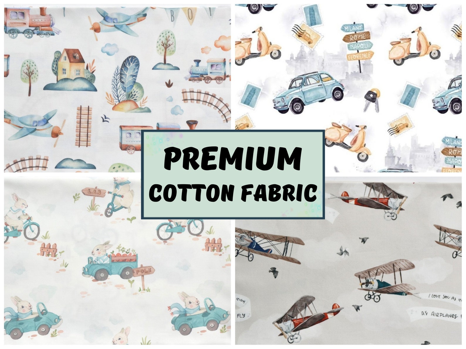 Baby boy fabric by the yard Car fabric Plane fabric for Etsy