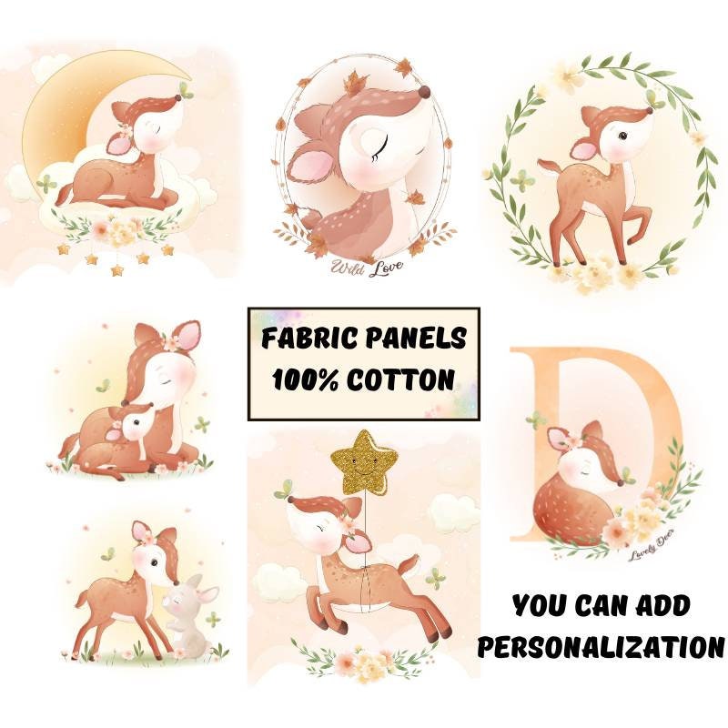 Baby deer fabric panel for quilting Fat quarter fabric Baby Etsy