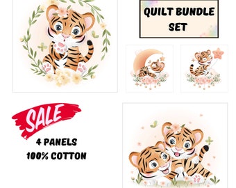 Jungle animal fabric scraps, Tiger quilt fabric panels, Baby quilt bundle, SET on Sale