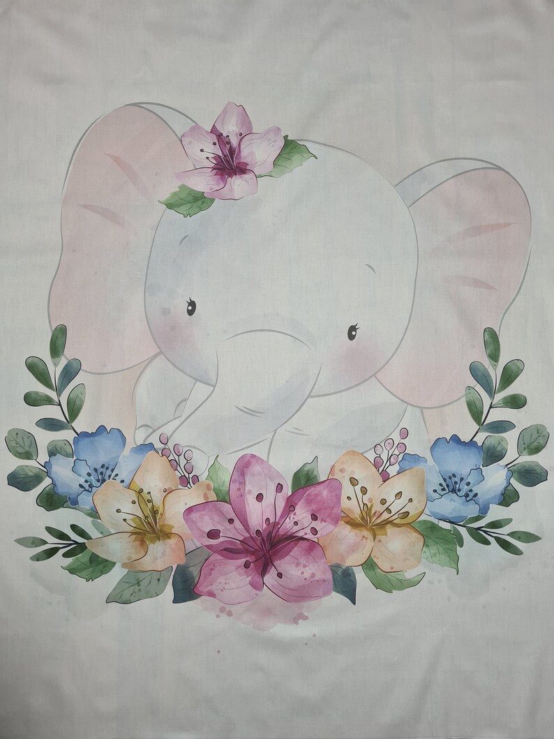 Baby girl quilt panel Baby elephant fabric panels Cute Etsy
