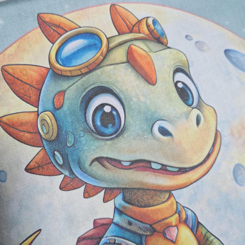 Dinosaur Baby Quilt Fabric Panel, Cute Dinosaur in Space Baby Quilting