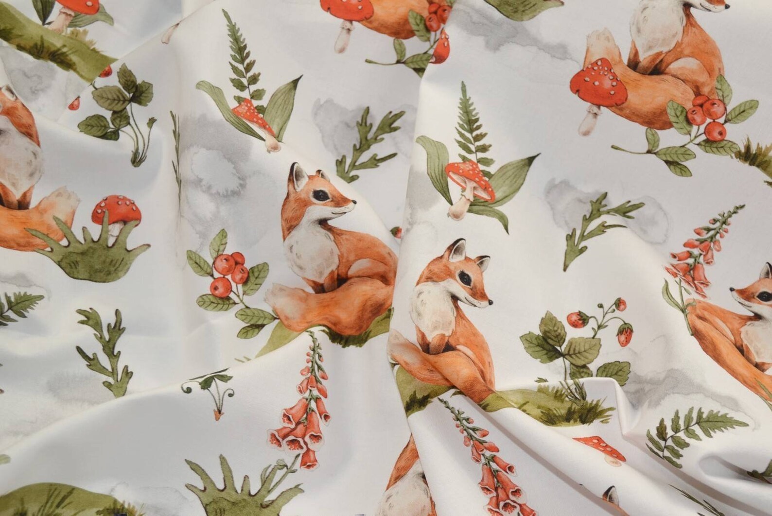 Fox Fabric Cotton Mushroom Fabric by the Yard Animal Fabric Etsy
