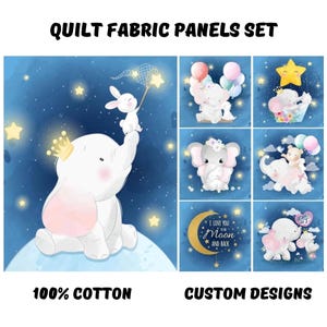 Baby elephant fabric panel for quilting, Baby quilt panels fabric, Baby blanket fabric, Elephant quilt fabric bundle