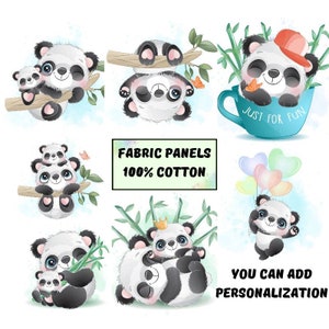 Süßer Panda Bär Stoffpanel für Baby, Baby Quilt Panel Tier mit Mama, Baby Stoffpanel