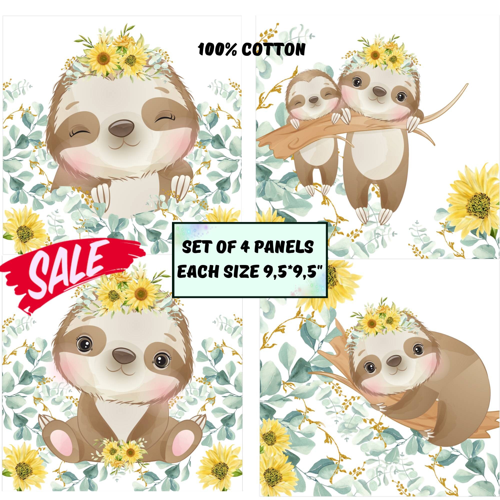 Baby Sloth Fabric Panel for Quilting Sloth With Sunflowers Etsy