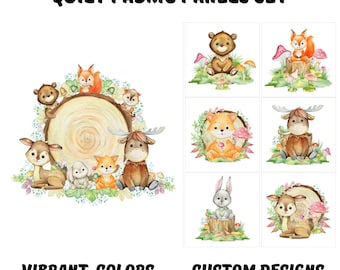 Woodland animals fabric panels for baby quilts, Forest animal baby quilt fabric bundle, Baby blanket fabric for quilting