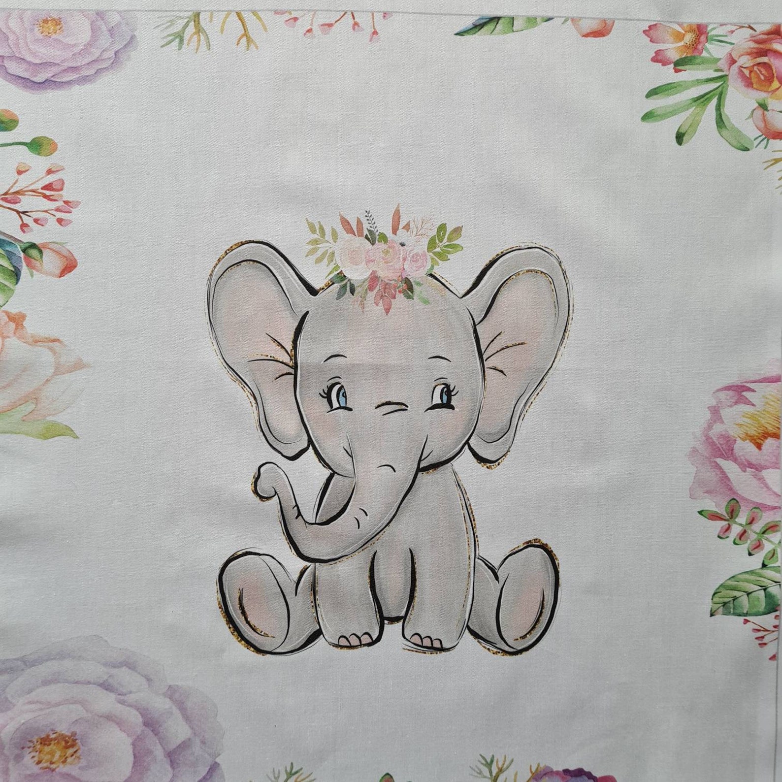 Cute elephant fabric panels for baby quilts Elephant print Etsy