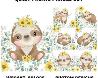 Faultier Baby Quilt Quilt Panel, Faultier Panel Stoff mit Sonnenblumen, Faultier Kinderzimmer Dekor