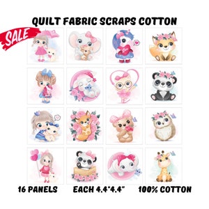 Baby girl fabric panel for quilting, Baby quilt panels fabric scraps, Baby blanket fabric girl