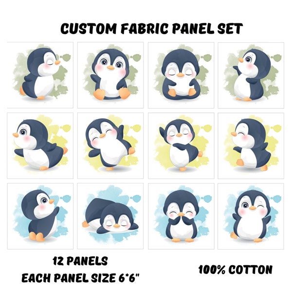 Penguin fabric panels baby for quilts, Quilting fabric baby penguin nursery decor, Baby blanket fabric
