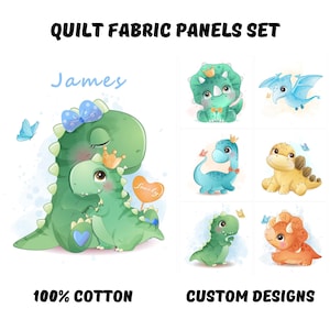 Dinosaur fabric panels for quilting, Baby quilt panels fabric, Baby blanket fabric, Baby boy fabric