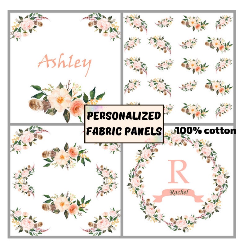 Boho Floral Fabric Panels for Quilting Custom Monogram Fabric Etsy